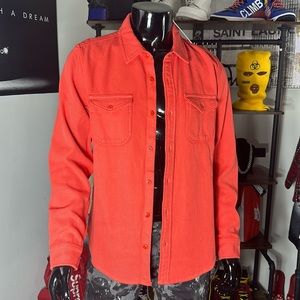 Honeycomb waffle knit button up shirt salmon